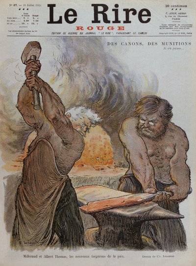 Alexandre Millerand and Albert Thomas as blacksmiths forging peace, front cover illustration from 